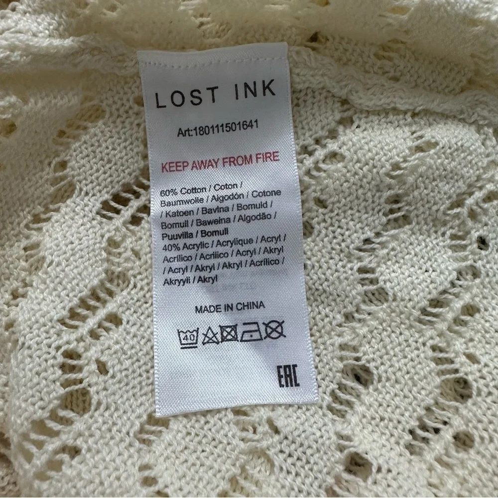 Lost Ink Crochet Duster Button Closure Cream Orange SZ Medium Resort Beach NWT - Picture 5 of 7